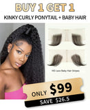 Wavymy Kinky Curly Ponytail + Reusable HD Lace Babyhair Edge Stripes