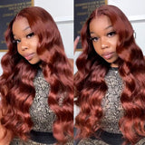 Wavymy Wear Go Wigs Reddish Brown Color Glueless Dome Cap 4x6 HD Lace Closure Wig Body Wave Wigs 180% Density