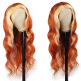 Wavymy Ginger Orange With Blonde Skunk Stripe Color Body Wave Wig 13x4 Highlights Lace Human Hair Ombre Wigs