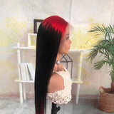 Wavymy Black Hair And Red Color Underneath Color Wig Highlights 13x4 Lace Front Straight Ombre Wig