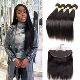 Wavymy Straight Hair 13x4 Lace Frontal With 4 Bundles Human Hair Weave