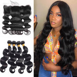 Wavymy Virgin Human Hair Weave Body Wave 4 Bundles with 13x4 Transparent Lace Frontal