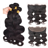 Wavymy Virgin Human Hair Weave Body Wave 4 Bundles with 13x4 Lace Frontal