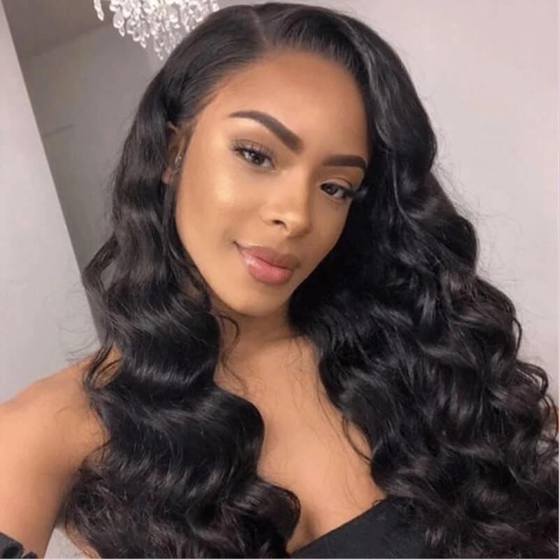 Wavymy Realistic HD Lace Wigs Loose Wave 13x6 Lace Front Wigs Natural Black Color Human Hair Wigs