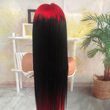 Wavymy Black Hair And Red Color Underneath Color Wig Highlights 13x4 Lace Front Straight Ombre Wig