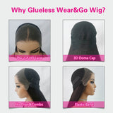 Wavymy Wear & Go Wigs Dome Cap Glueless HD Lace Straight 13x4 Lace Front Wigs 180% Density