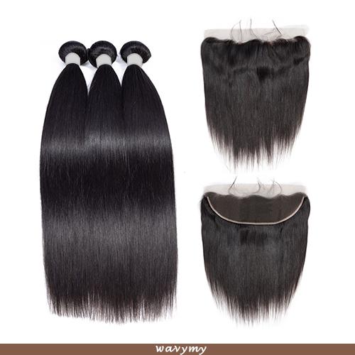 Wavymy Straight Virgin Human Hair 3 Bundles With 13x4 Lace Frontal
