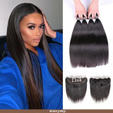 Wavymy Straight Virgin Human Hair 4 Bundles with 13x4 Frontal