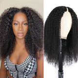 Wavymy Afro Curly V Part Wig No Glue No Sew No Gel No Leave Out Needed Virgin Human Hair Thin Part Wig