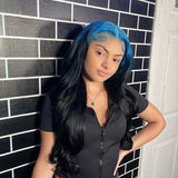 Wavymy Blue To Black Ombre Color 13x4 Lace Front Body Wave Wigs Skunk Stripe Color Wigs