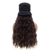 Wavymy Natural Wave Bucket Hat Wig Brown Color Human Hair Attached