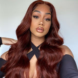 Wavymy Wear Go Wigs Reddish Brown Color Glueless Dome Cap 4x6 Lace Closure Wig Body Wave Wigs 180% Density