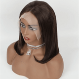 Wavymy Darkest Brown Color Bob Lace Wig Blunt Cut Short Straight Bob Wigs
