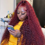 Wavymy 99J 4x4 Lace closure Wig Burgundy Kinky Curly Virgin Human Hair Wigs 14-30 Inch