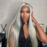 Wavymy Grey Hair 13x4  Lace Front Straight Human Hair Wigs Customized Color Wigs