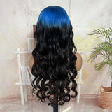 Wavymy Blue To Black Ombre Color 13x4 Lace Front Body Wave Wigs Skunk Stripe Color Wigs