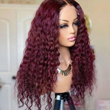 Wavymy 99J 4x4 Lace closure Wig Burgundy Kinky Curly Virgin Human Hair Wigs 14-30 Inch
