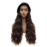 Wavymy Natural Wave Bucket Hat Wig Brown Color Human Hair Attached
