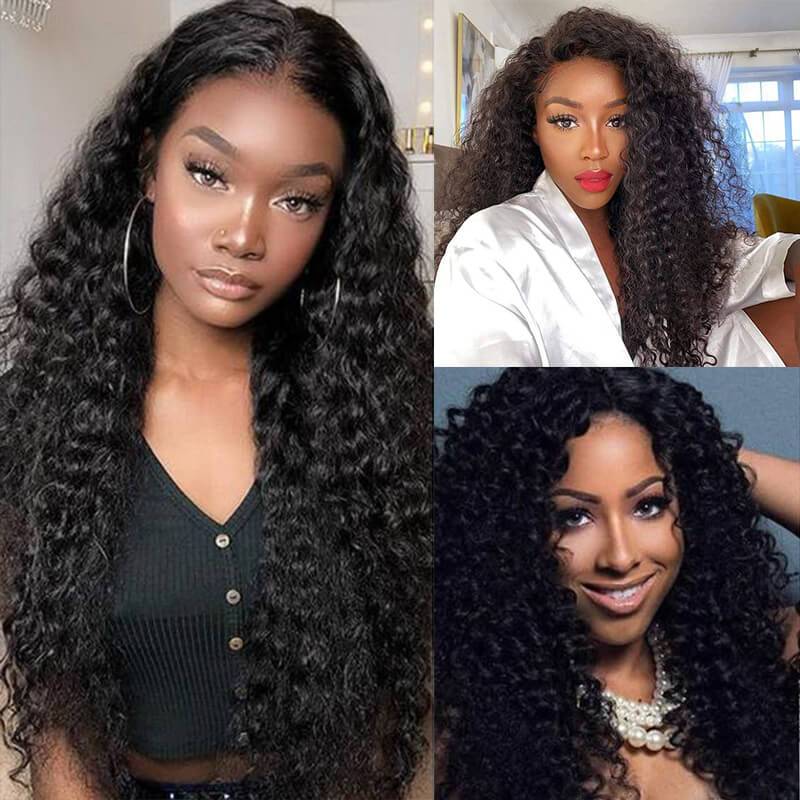 Wavymy Deep Wave Human Hair Weave 3 Bundles With 13x6 Lace Frontal