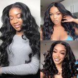 Wavymy Loose Wave 3 Bundles With 13x6 Lace Frontal Natural Black Human Virgin Hair