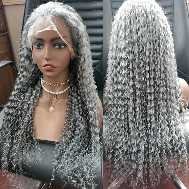 Wavymy 13x4 Lace Front Grey Colored Deep Curly Human Hair Wigs