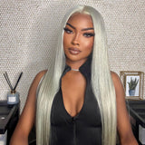 Wavymy Grey Hair 13x4  Lace Front Straight Human Hair Wigs Customized Color Wigs