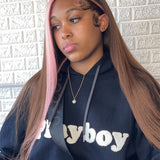 Wavymy Strawberry Pink With  Chocolate  Skunk Stripe Color Wig 13x4 Highlights Lace Front Ombre Wig Virgin Human Hair