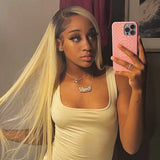 Wavymy Brown Roots To Blonde Skunk Stripe Color  Wig 13x4 Straight Highlights Lace Front Ombre Wig