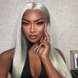 Wavymy Grey Hair 13x4 HD Lace Front Straight Human Hair Wigs