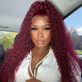 Wavymy Kinky Curly 99J 13x4 Lace Front Wigs Pre Plucked Burgundy Color Hair Human Hair Wigs 14-30 Inch