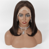 Wavymy Darkest Brown Color Bob Lace Wig Blunt Cut Short Straight Bob Wigs