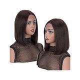 Wavymy Darkest Brown Color Bob Lace Wig Blunt Cut Short Straight Bob Wigs