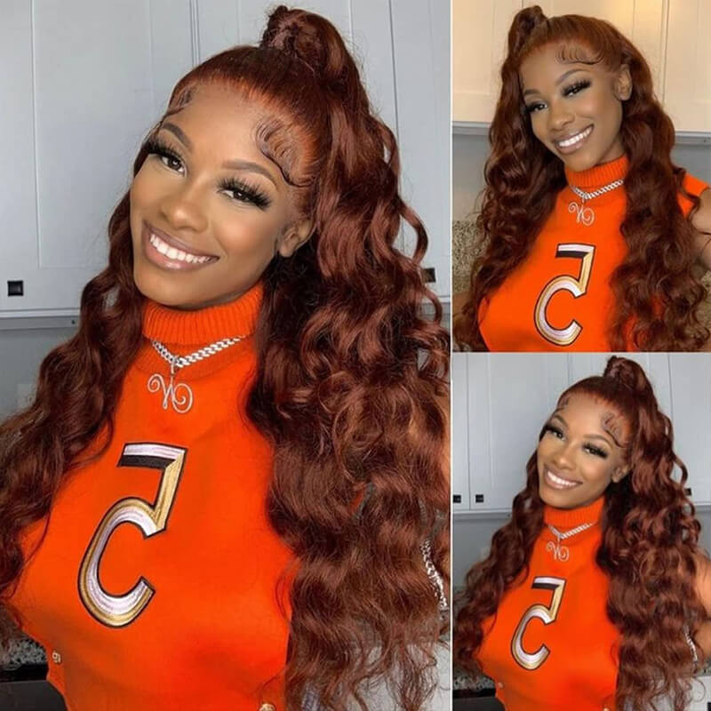 Wavymy Reddish Brown 13x4 Body Wave Lace Front Virgin Human Hair Wigs