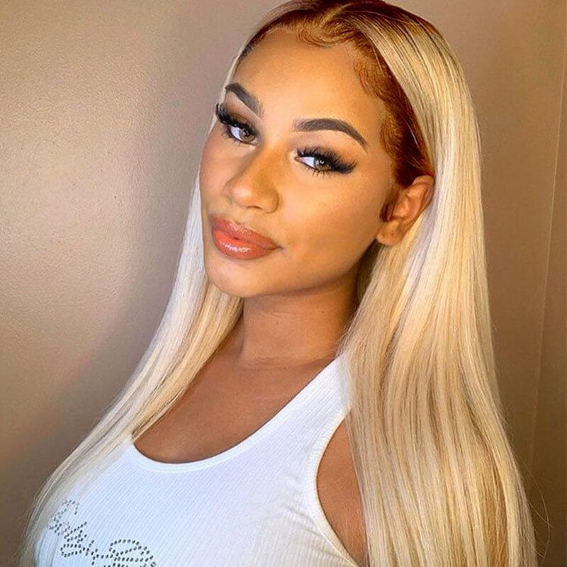 Wavymy Brown Roots To Blonde Skunk Stripe Color  Wig 13x4 Straight Highlights Lace Front Ombre Wig