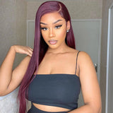Wavymy 99J Silk Straight 4x4 Lace closure Wig Burgundy Straight Human Hair Wigs 14-30 Inch