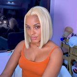 Wavymy 613 Blonde 4x4 Lace Closure Short Bob Wigs Straight Human Hair Wigs