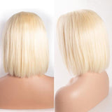 Wavymy 613 Blonde Straight Human Hair Bob Wig With Bangs None Lace Wigs Virgin Human Hair Glueless Wigs