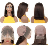 Wavymy Darkest Brown Color Bob Lace Wig Blunt Cut Short Straight Bob Wigs