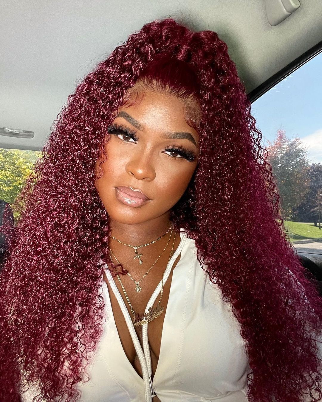 Wavymy Kinky Curly 99J 13x4 Lace Front Wigs Pre Plucked Burgundy Color Hair Human Hair Wigs 14-30 Inch
