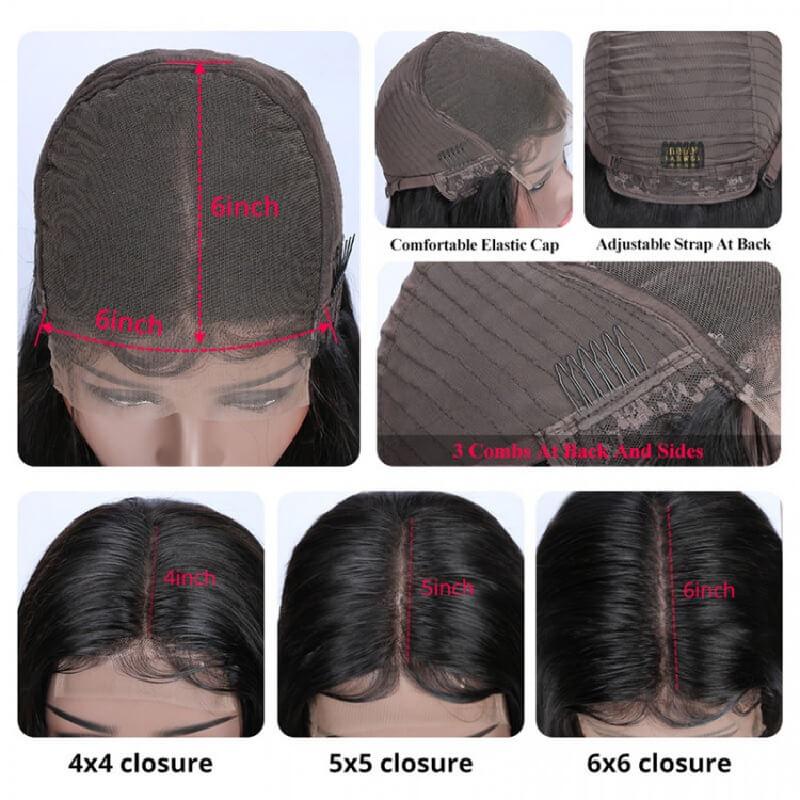 Wavymy 6x6 Transparent Lace Closure Straight Human Hair Wigs