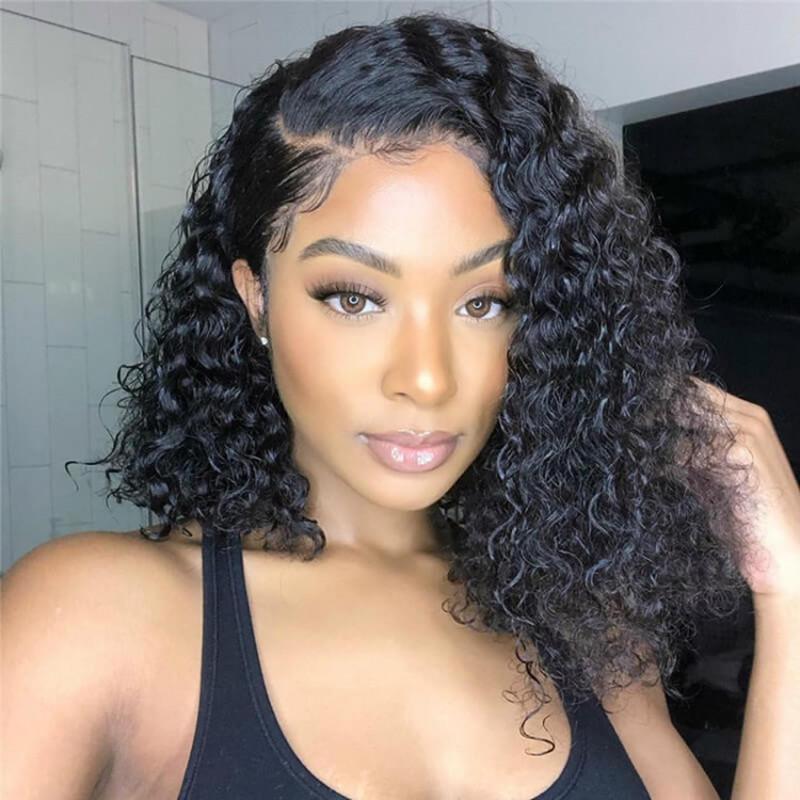 Wavymy Natural Hairline Deep Wave 5x5 Bob Side Part Wig Transparent Lace Closure Human Hair Wigs