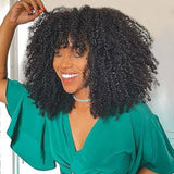 Wavymy Afro Curly Wigs With Bangs Full Machine Made Human Hair 180% Wigs
