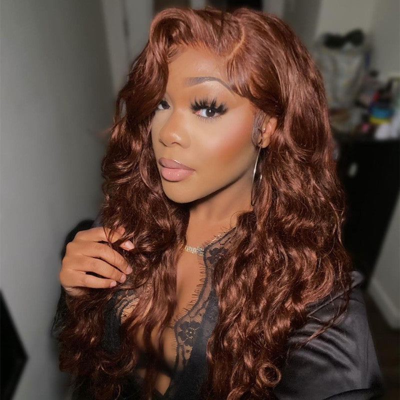 Wavymy Reddish Brown 13x4 Body Wave Lace Front Virgin Human Hair Wigs
