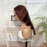Wavymy Wear Go Wigs Reddish Brown Color Glueless Dome Cap 4x6 Lace Closure Wig Body Wave Wigs 180% Density