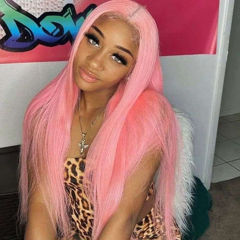 Wavymy 13x4 Lace Front Pink Color Virgin Human Hair Straight Wig Long Hairstyles