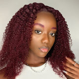 Wavymy 99J 4x4 Lace closure Wig Burgundy Kinky Curly Virgin Human Hair Wigs 14-30 Inch