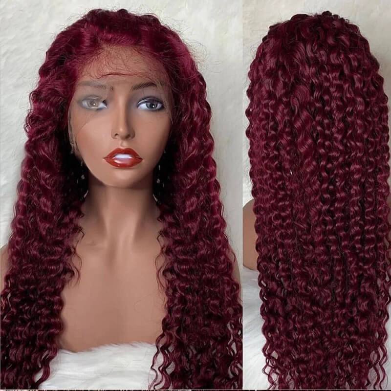 Wavymy 99J Dark Burgundy Deep Wave 13x4 Lace Front Wig