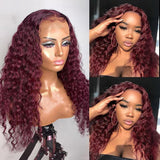 Wavymy 99J Dark Burgundy Deep Wave 13x4 Lace Front Wig