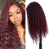Wavymy 4x4 Lace Closure Wig 99J Deep Wave Wig Dark Burgundy Human Hair Wigs 14-30 Inch