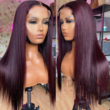 Wavymy 99J Silk Straight 4x4 Lace closure Wig Burgundy Straight Human Hair Wigs 14-30 Inch